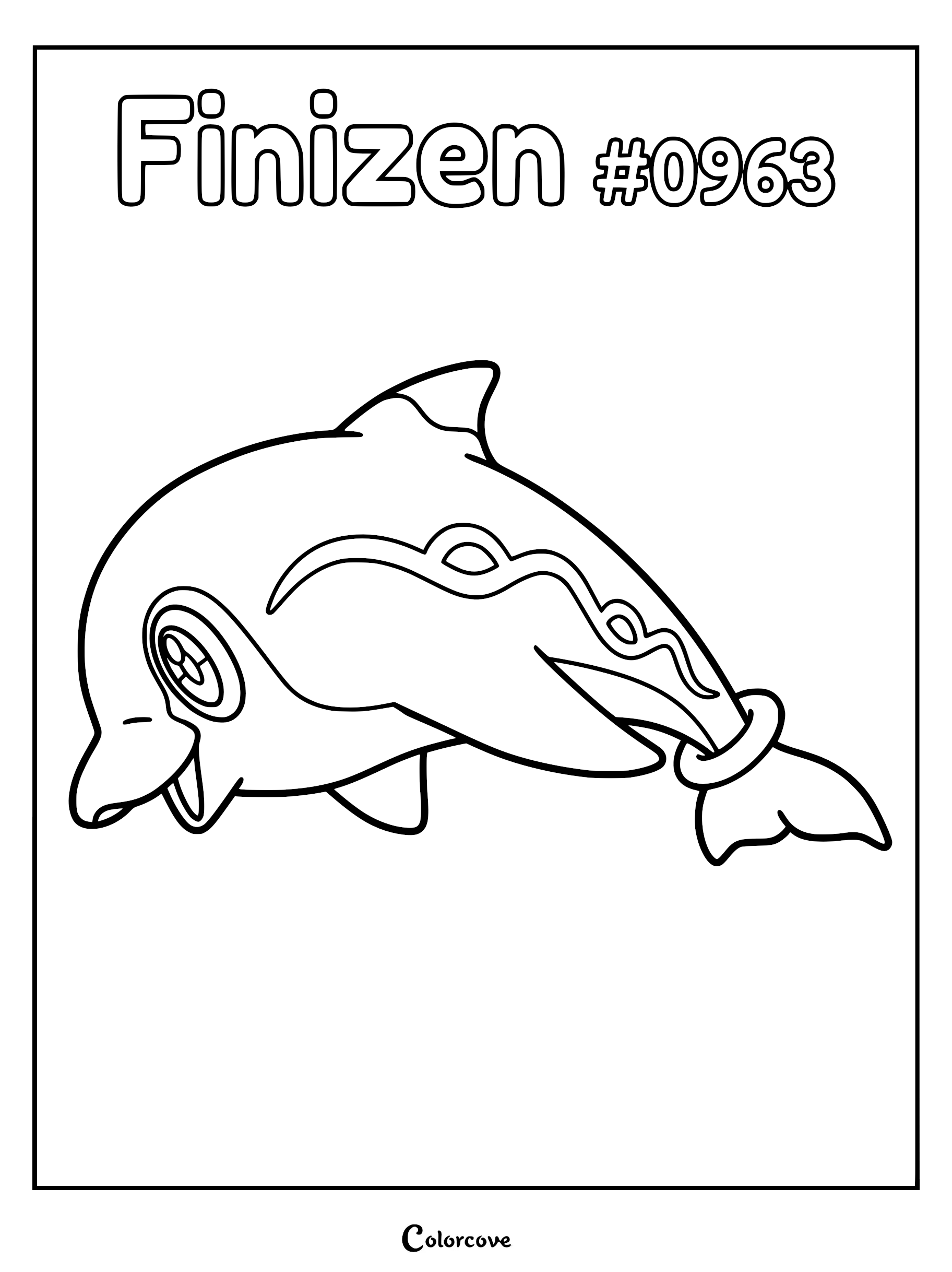 Finizen coloring page featuring the dolphin-like Gen 9 Pokémon with its signature water ring around its tail.