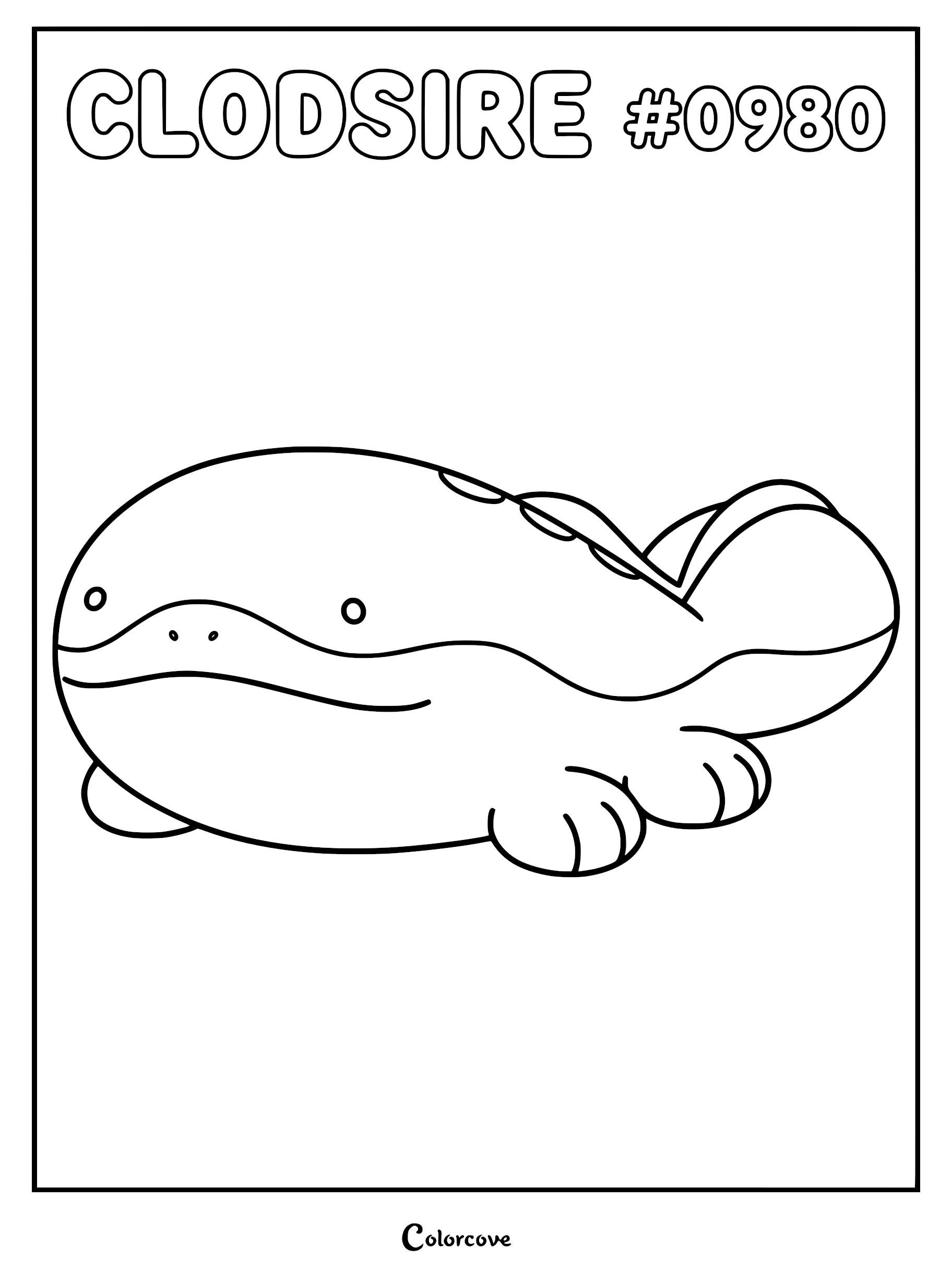 A printable coloring page featuring the Paldean Pokémon Clodsire with its signature round, brown-spotted body and simple facial features.