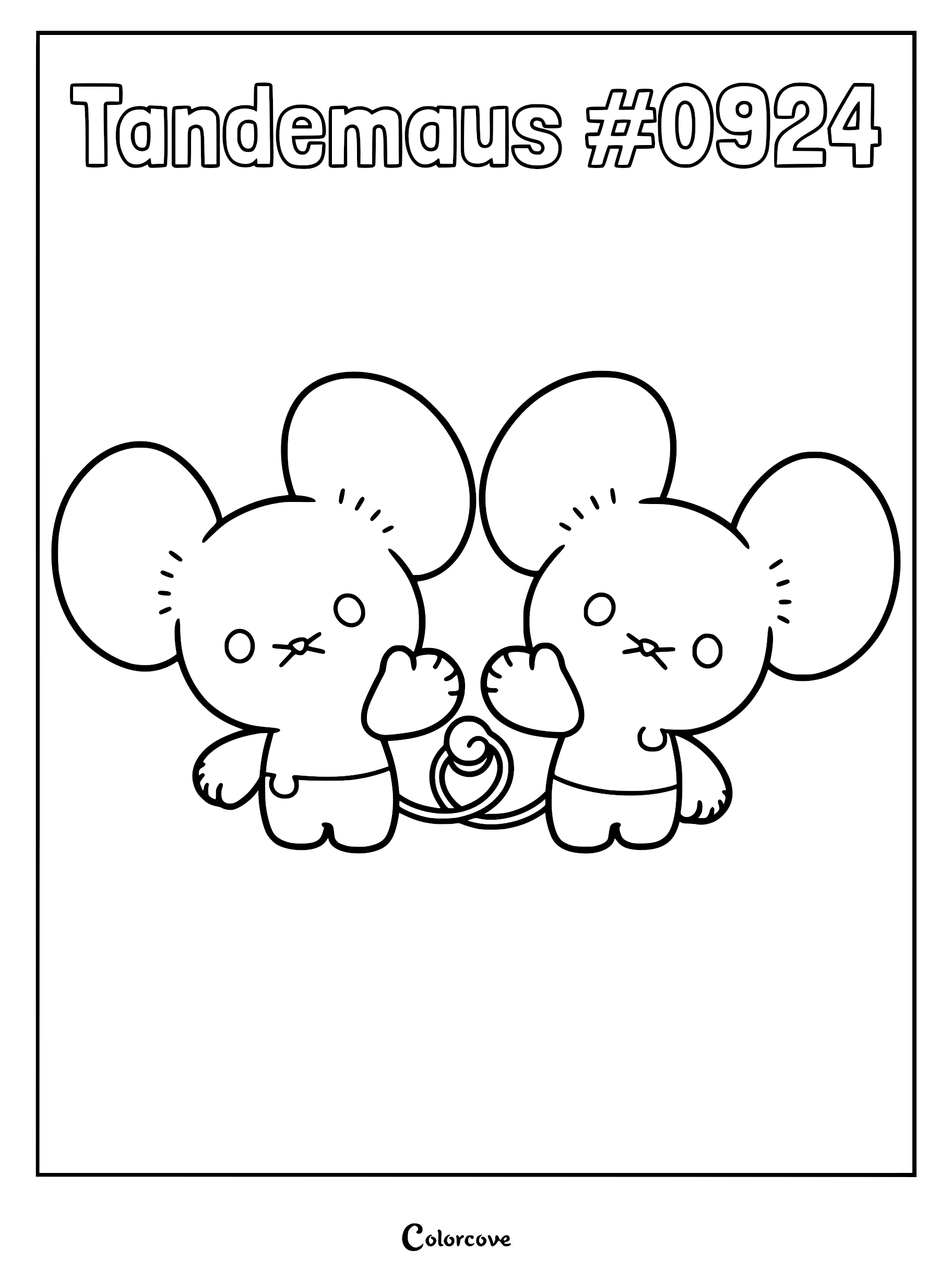 A printable coloring page featuring the Paldea Pokémon Tandemaus, showing two small mouse-like creatures connected by their tails.