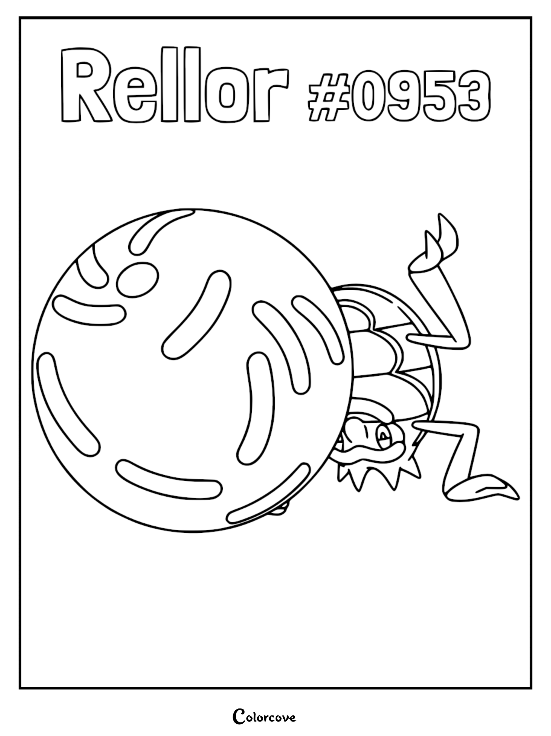 Rellor pushing a large mud ball in this printable coloring page for kids