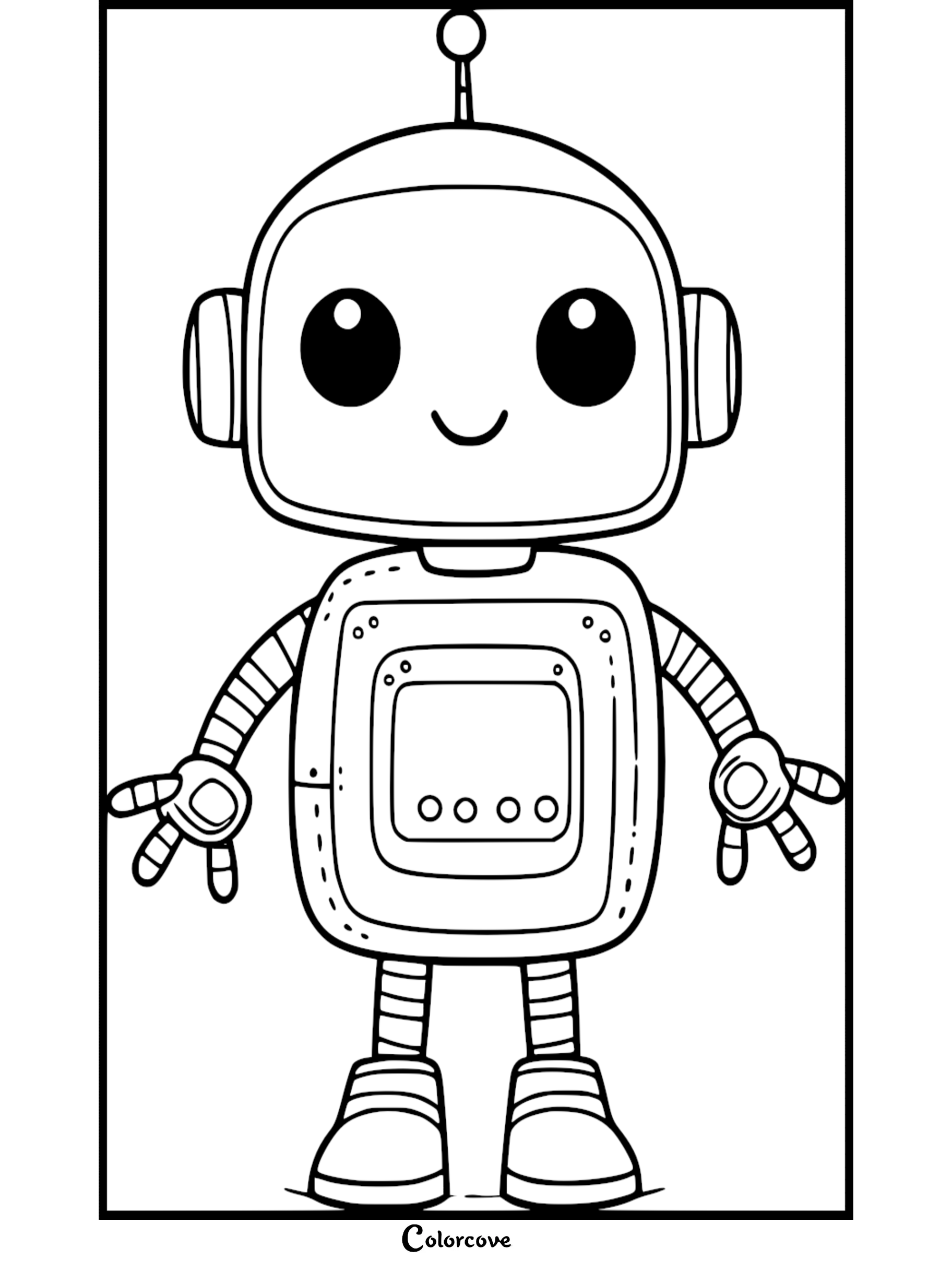 Cute robot coloring page for kids - free printable from colorcove.org, perfect for children's art and creativity activities.