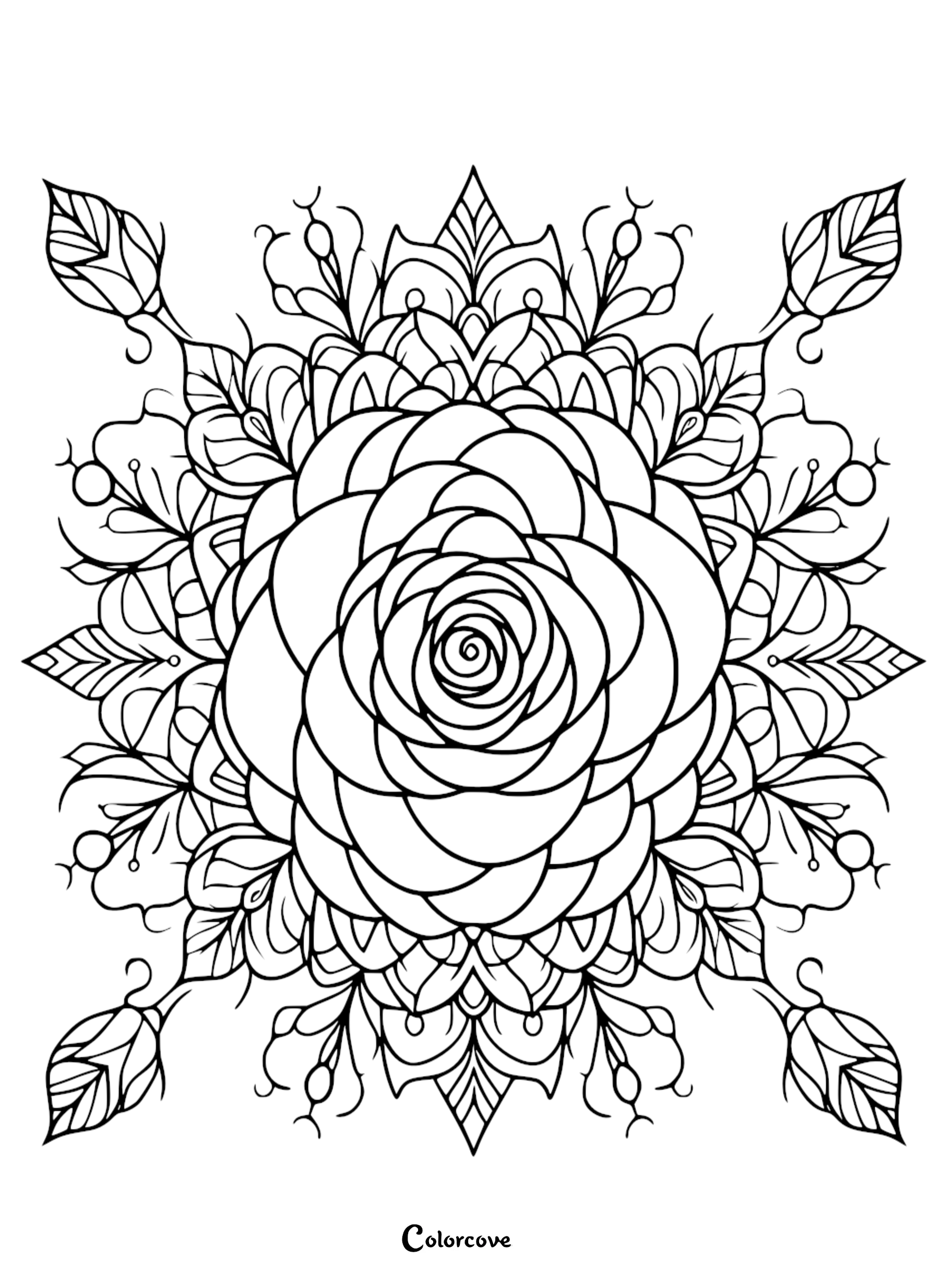 a black and white drawing of a rose
