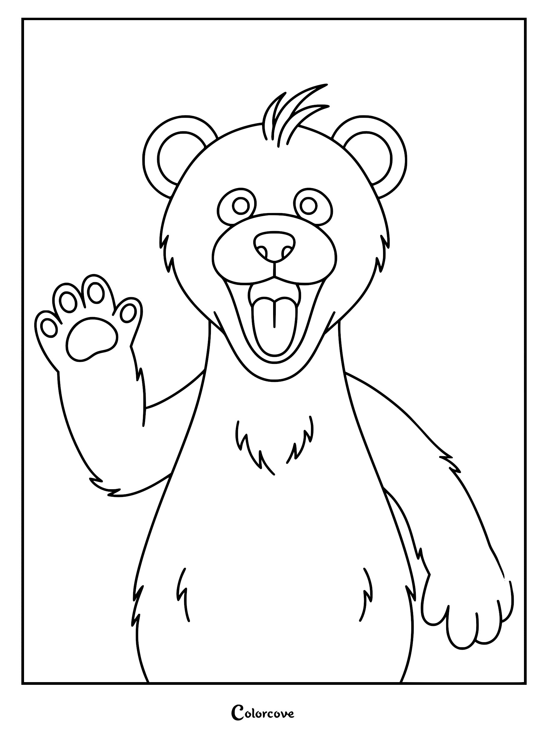 Baby Bear from Sesame Street waving happily in a simple line art coloring page design.