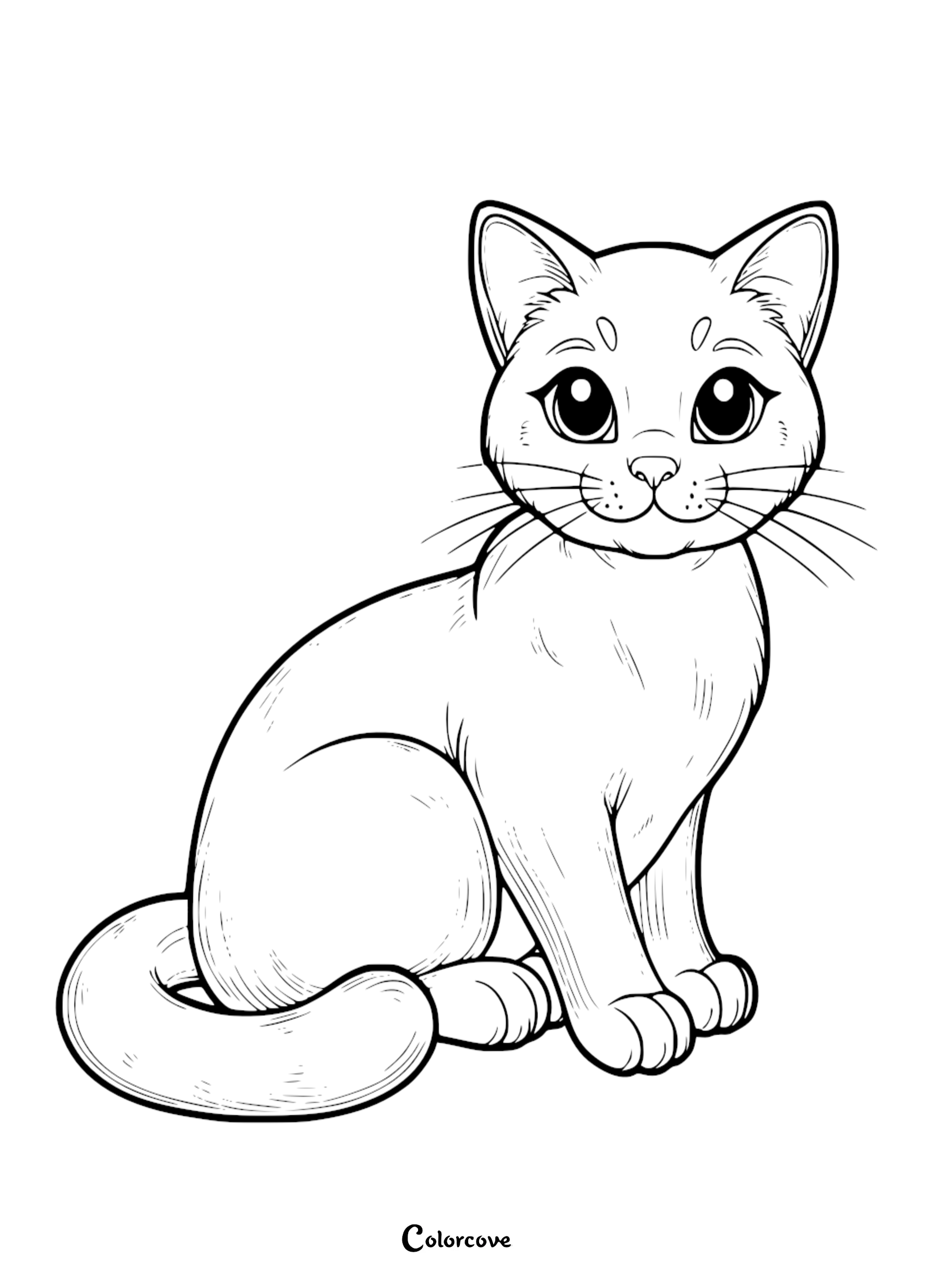 Cute cat coloring page for kids featuring an adorable sitting kitten. Perfect for printable animal coloring activities.