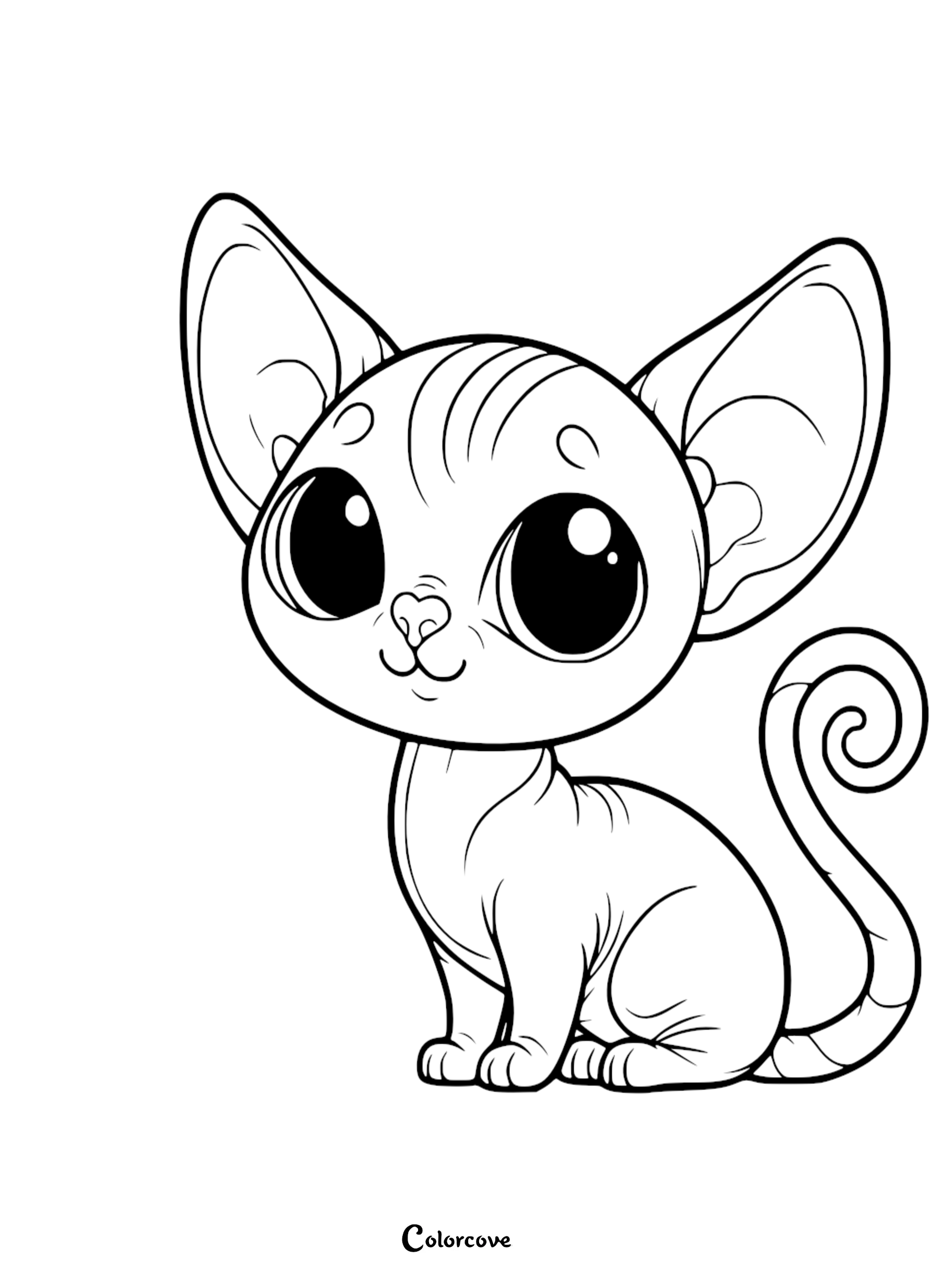 Cute cat with big eyes coloring page, perfect for kids. Printable and fun activity for children. By Color Cove.