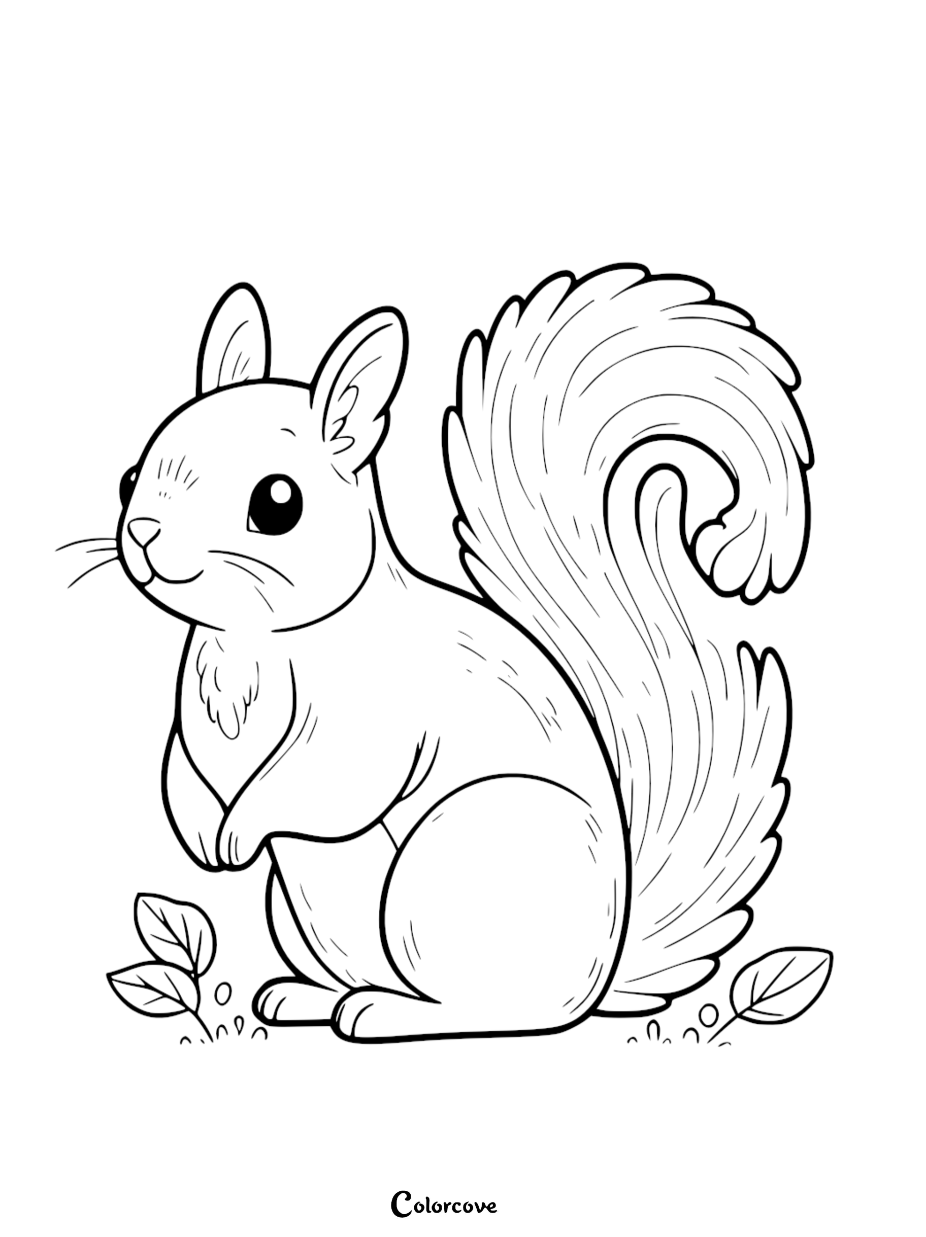 a black and white drawing of a squirrel