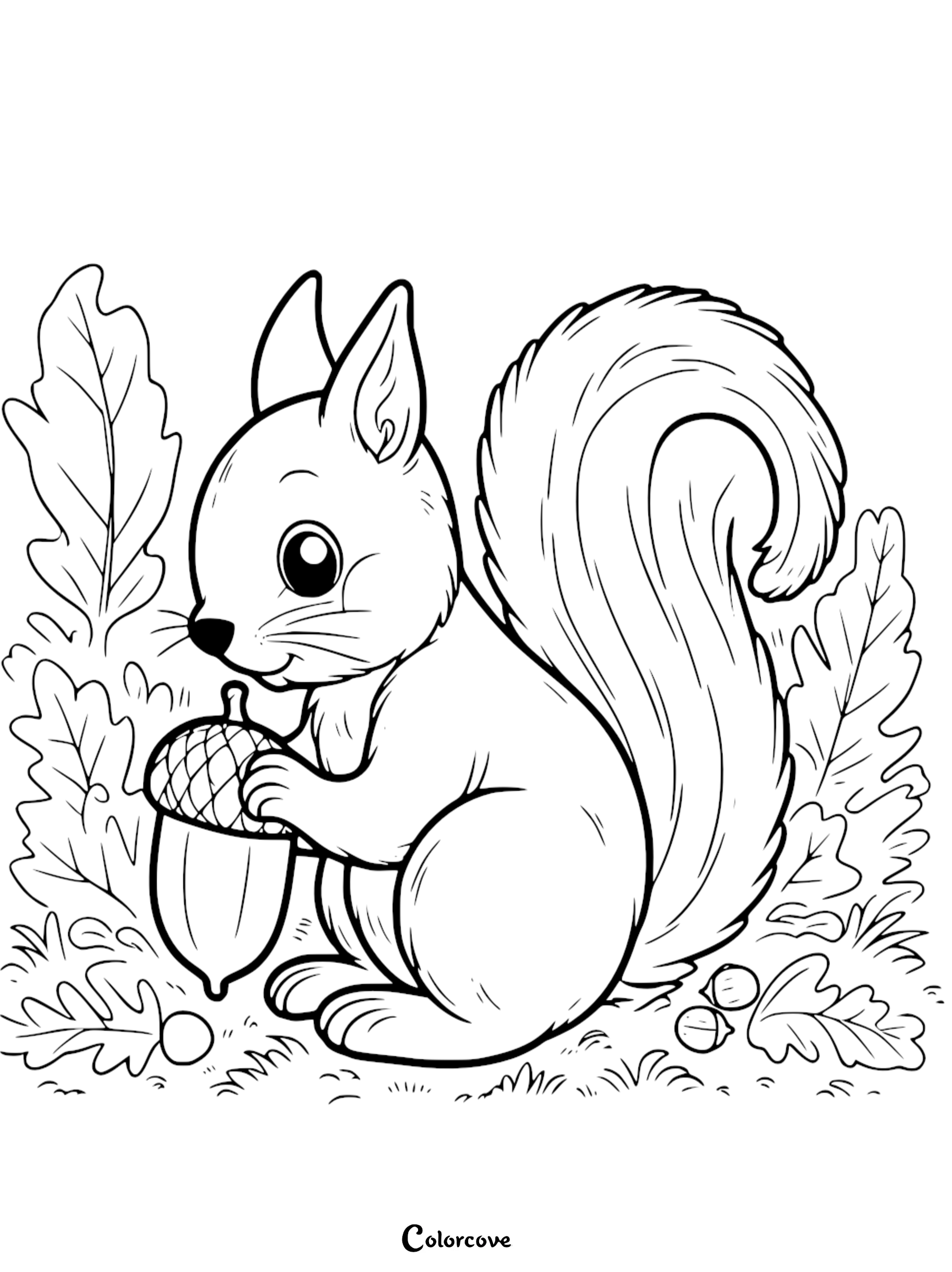 a black and white drawing of a squirrel holding a nut