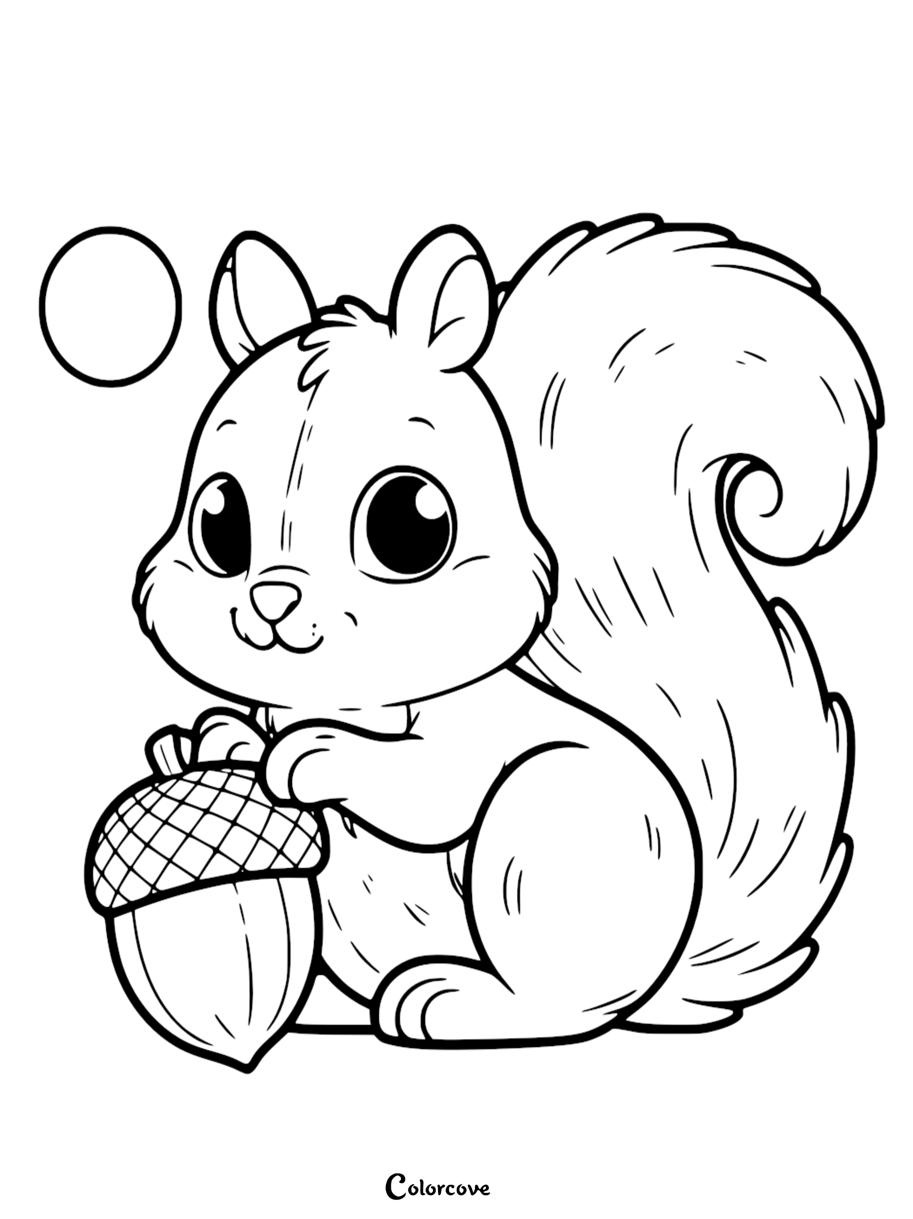 a black and white drawing of a squirrel holding a nut