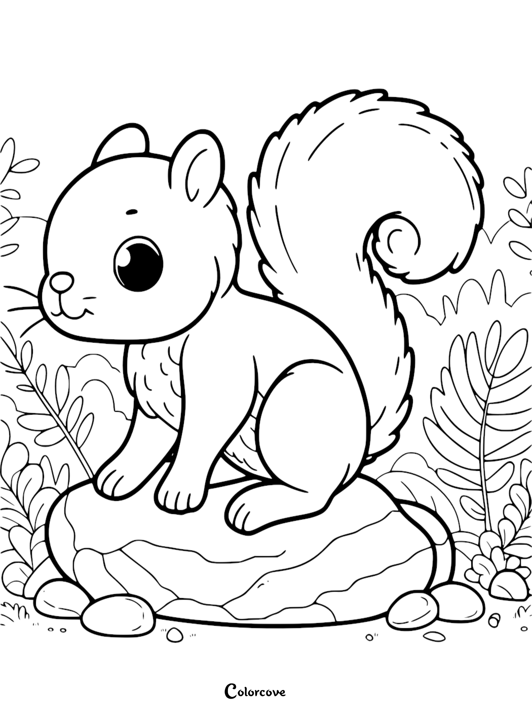 a cartoon of a squirrel on a rock