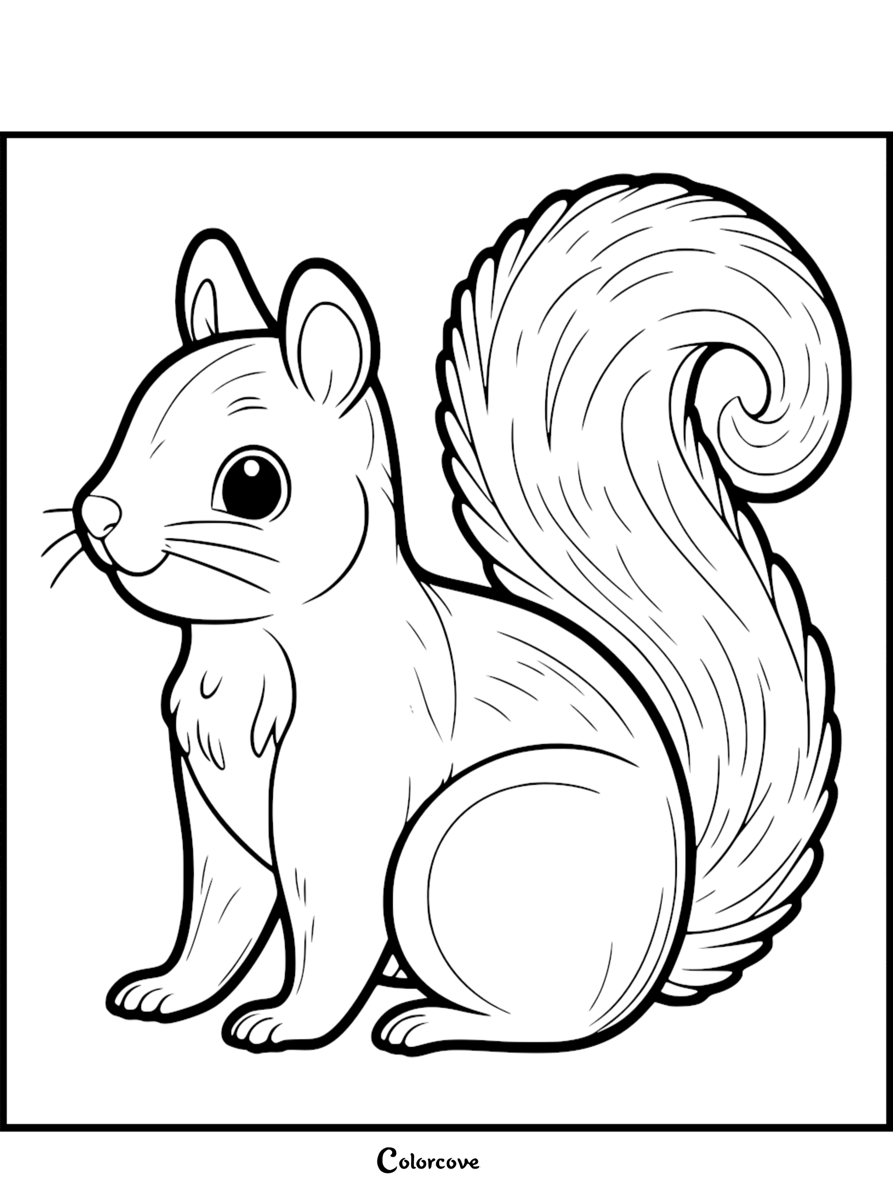 Cute squirrel coloring page - Printable animal coloring sheet for kids and adults - Fun and relaxing activity.