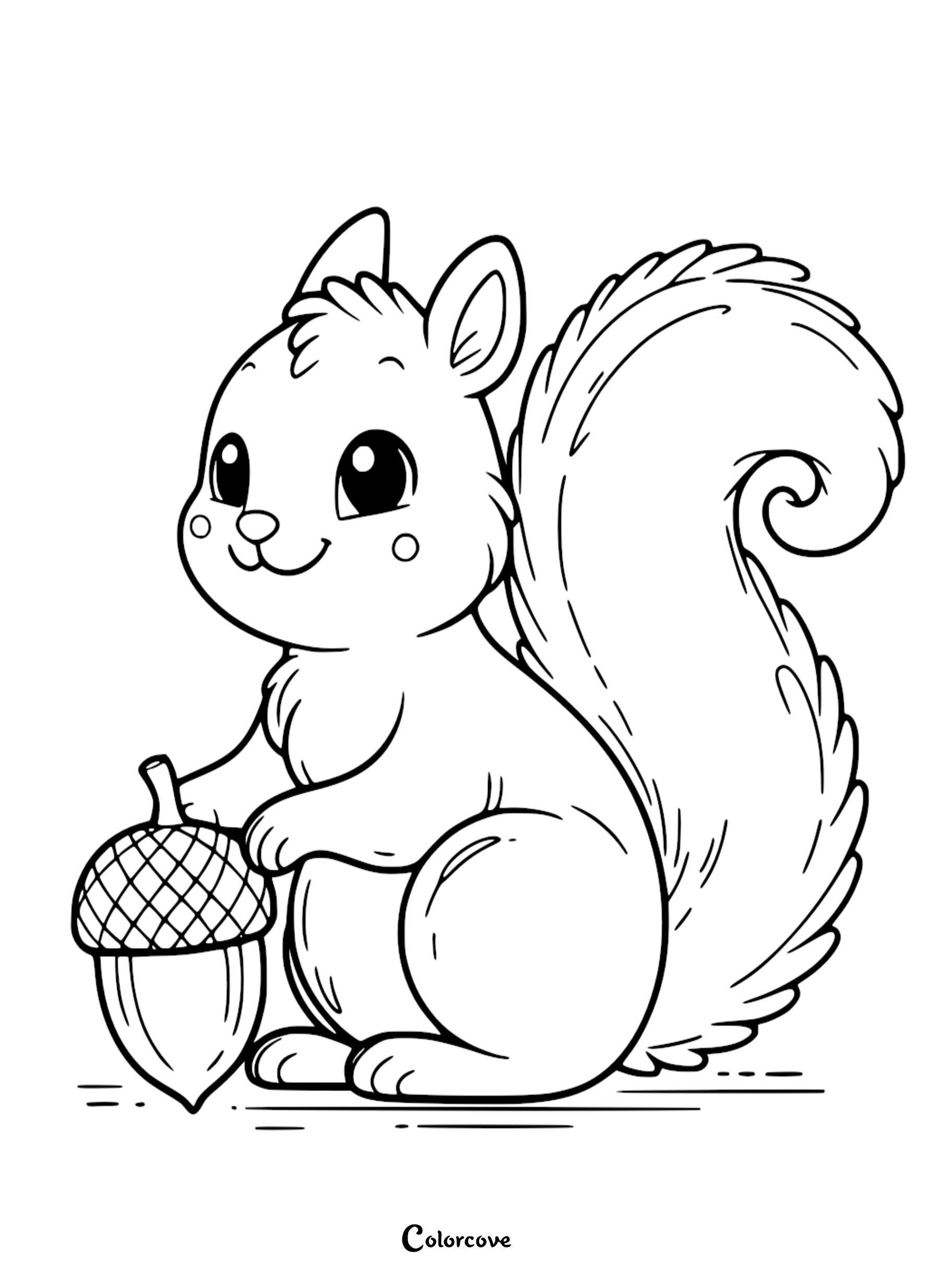 a black and white drawing of a squirrel holding a nut