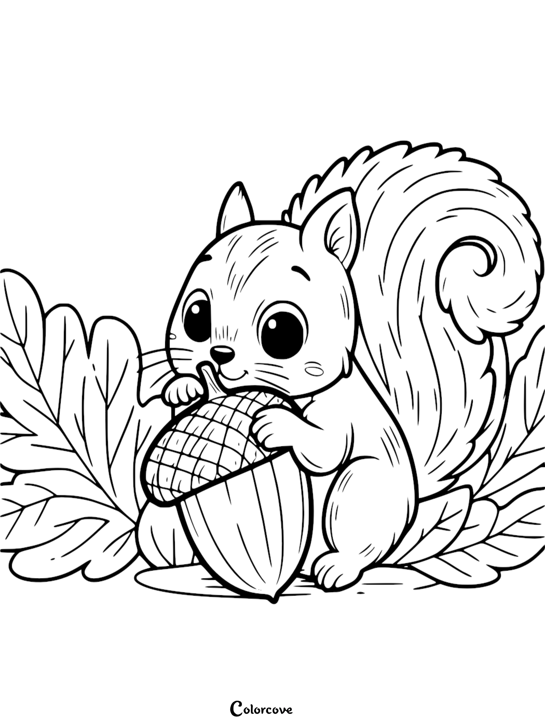 a black and white drawing of a squirrel holding a nut
