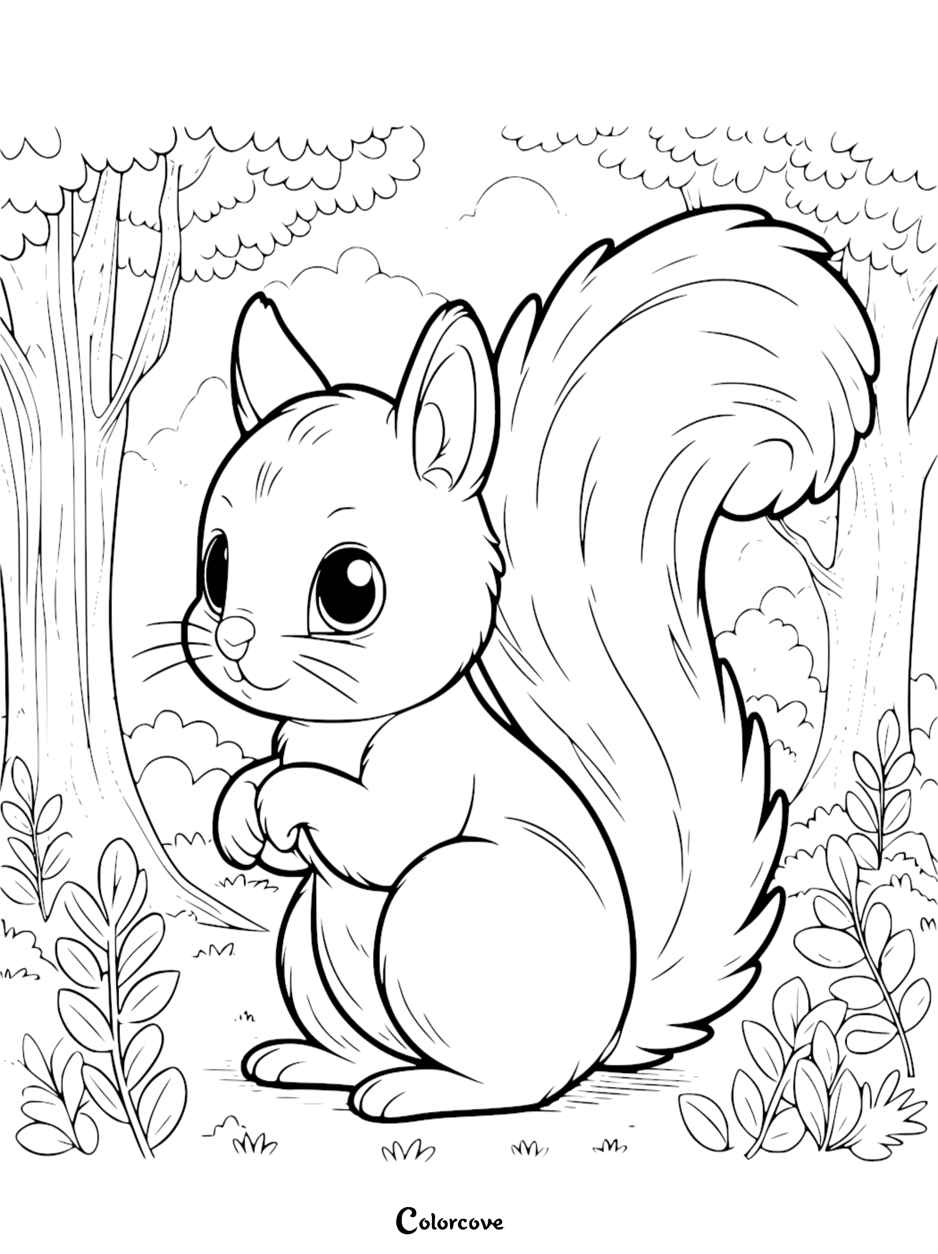 a black and white drawing of a squirrel
