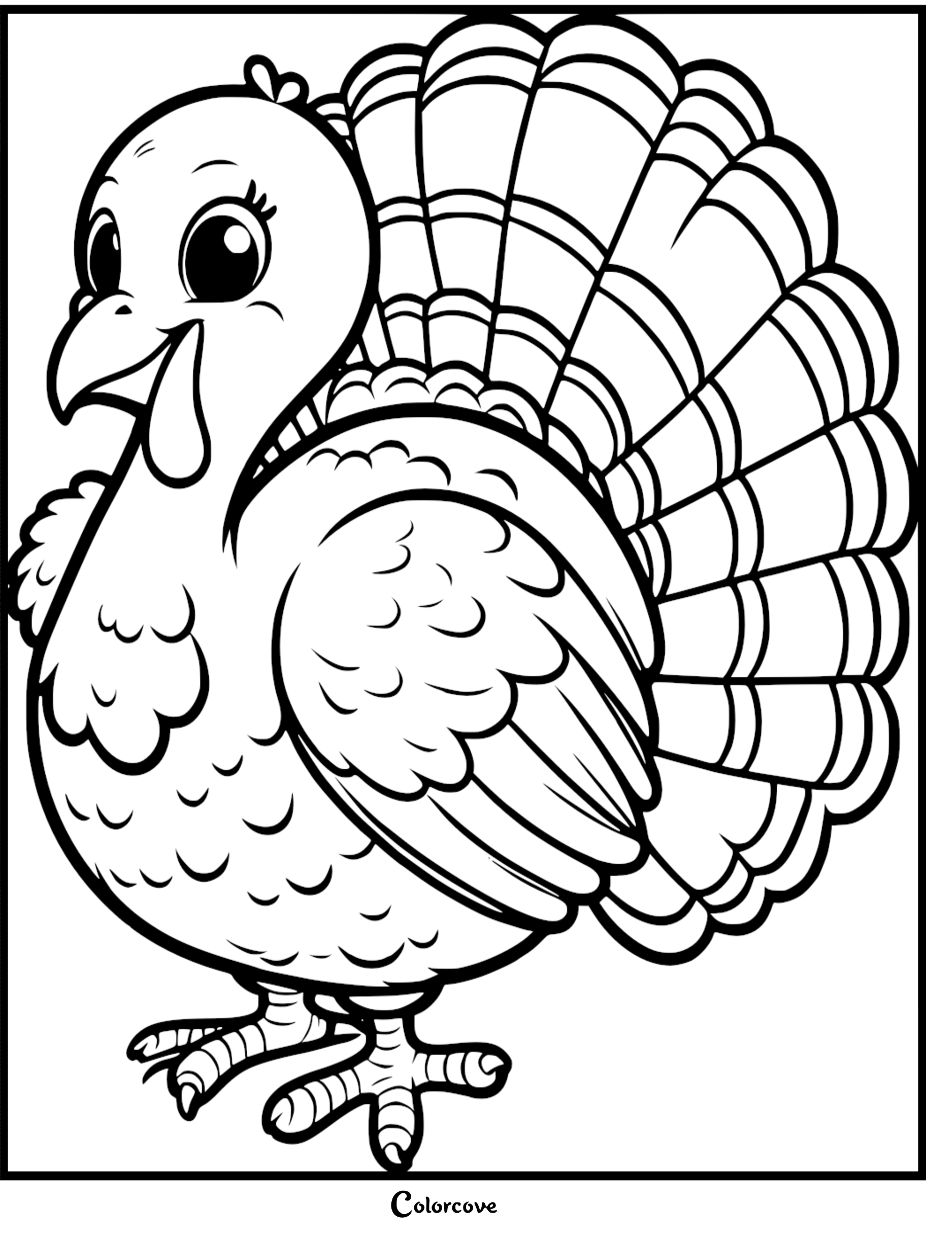 Turkey coloring page for kids - fun and educational activity from colorcove.org. Printable Thanksgiving coloring sheet.