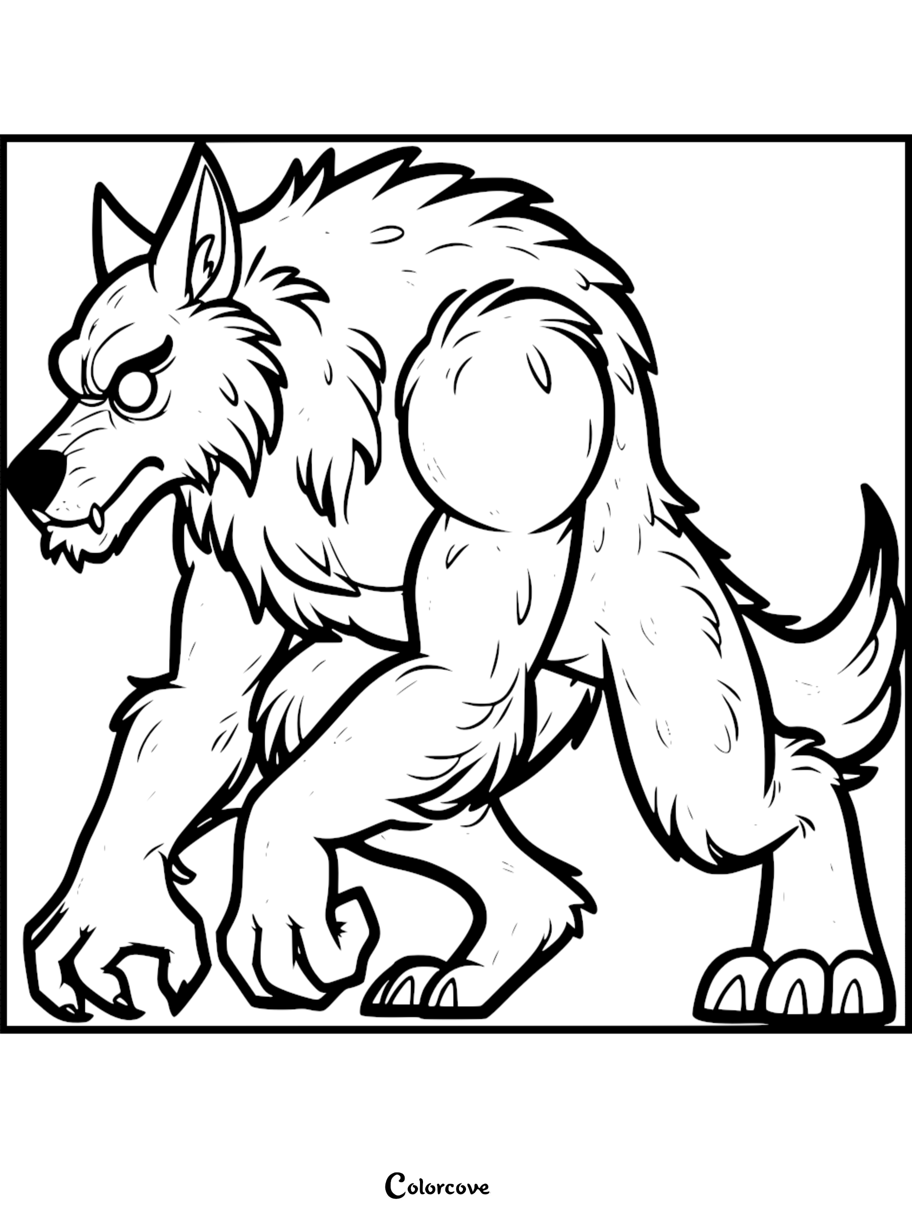 Werewolf coloring page for kids and adults. Download and print this free mythical creature outline from colorcove.org.