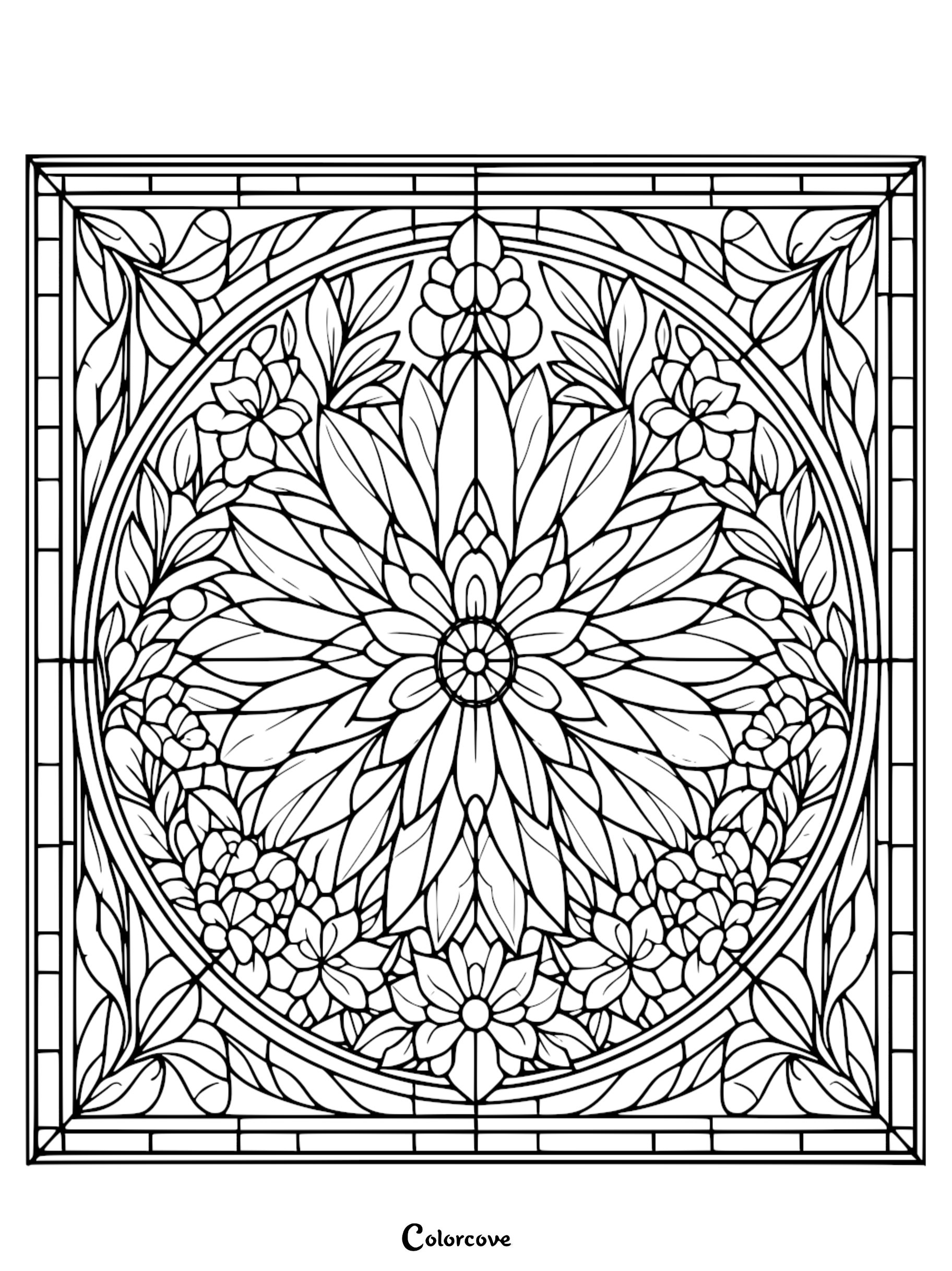 a stained glass window with a flower design
